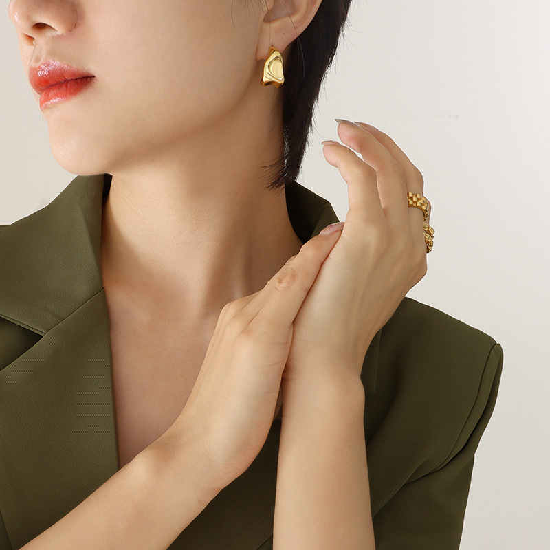 Trendy Jewelry Stainless Steel French Style New Design Metal Special Geometric Hoop Earrings for Women