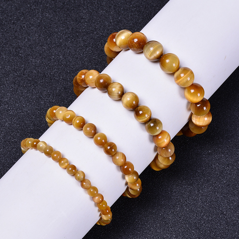 Hot Sale Trendy Natural Golden Tiger Eye Stones Beaded Bracelets for Men and Women Couple Crystal Bracelets