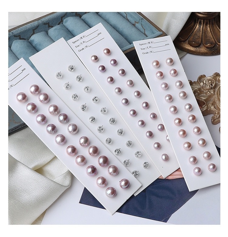 New Hot Pearl Jewelry 925 Sterling Silver Studs Elegant White Orange Purple 4mm-9mm Bread Pearl Stud Earrings for Women