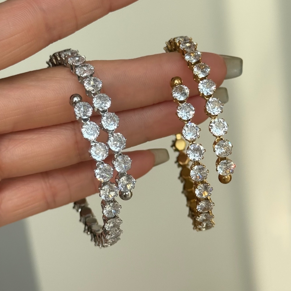 Hot Selling 18K PVD Gold Plated Stainless Steel Tarnish Free Elegant Cubic Zircon Tennis Chain Bracelet for Women Gift