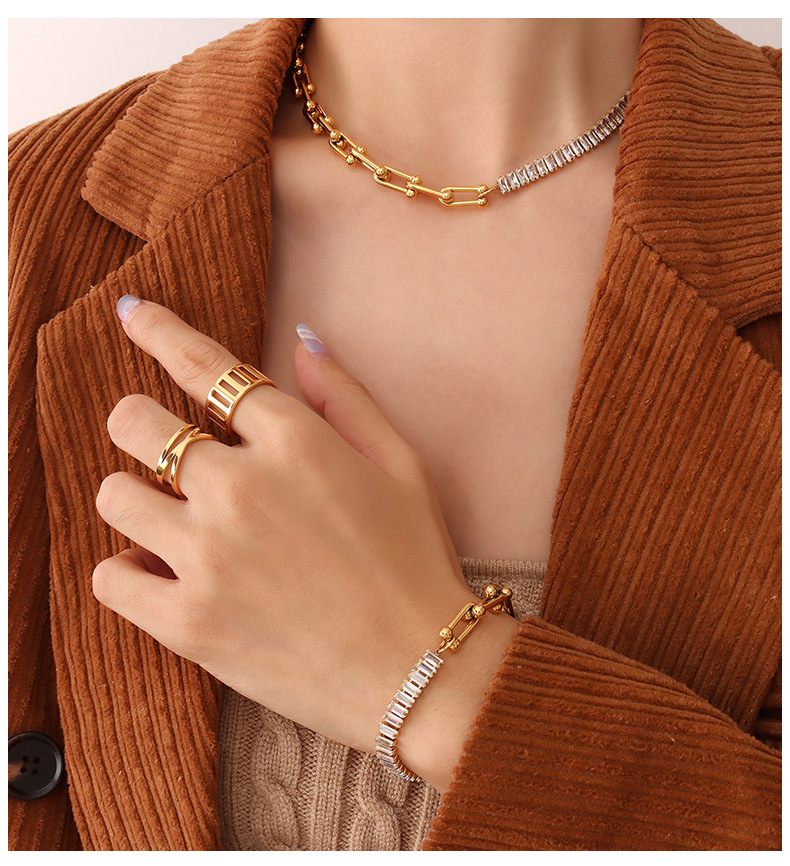 IVIAPRO Jewelry 18K Gold Plated Link Chain Crystal Pave Stainless Steel Choker Toggle Necklace for Women