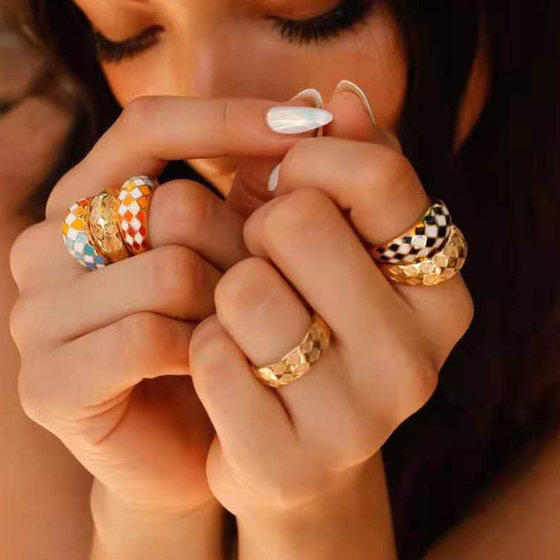 IVIAPRO Jewelry Tarnish Free & Water Resistant 18K Gold Plated Enamel Stainless Steel Rings for Women