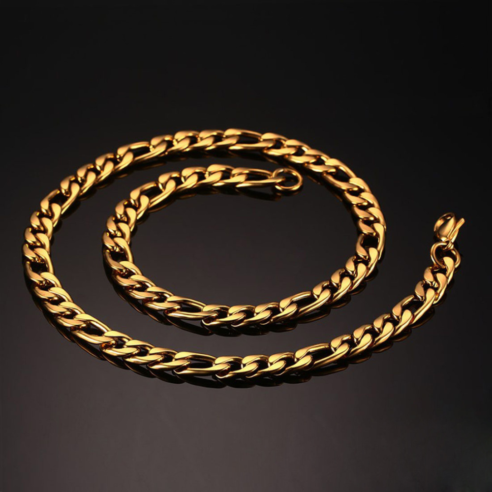 IVIAPRO Fashion Jewelry 18K Gold Plated Tarnish Free and Water Resistant Hiphop Style Stainless Steel NK Figaro Chain Necklace