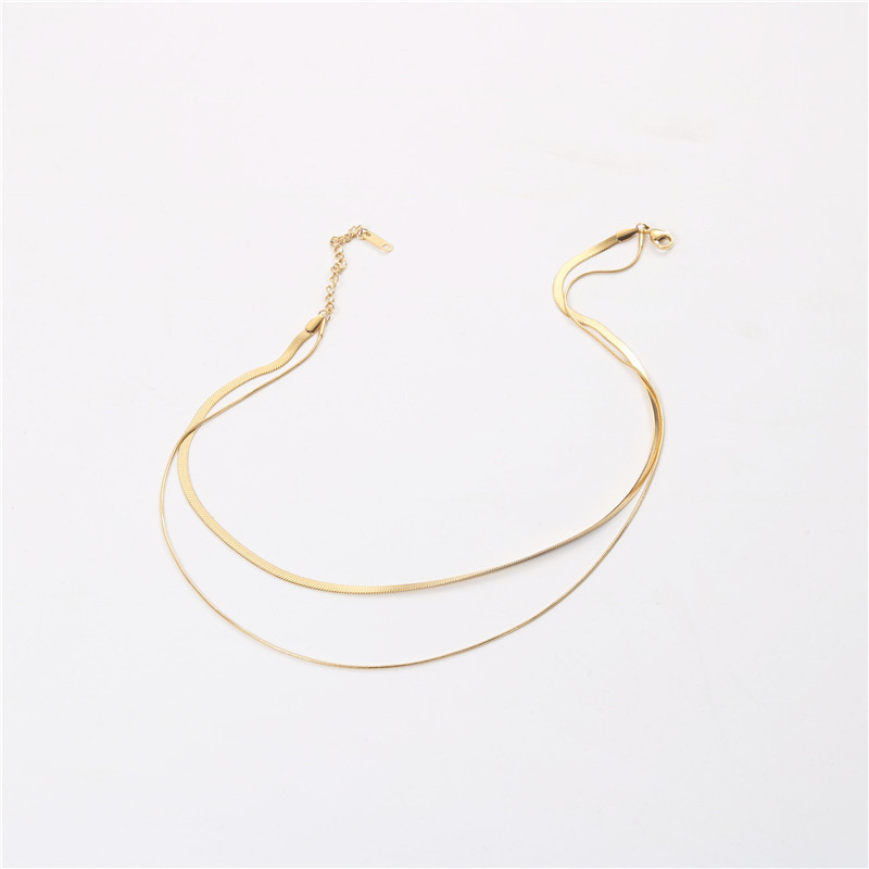 Fashion Jewelry 18K Plated Snake Chain Choker Necklace Stainless Steel Double Layers Necklace for Women