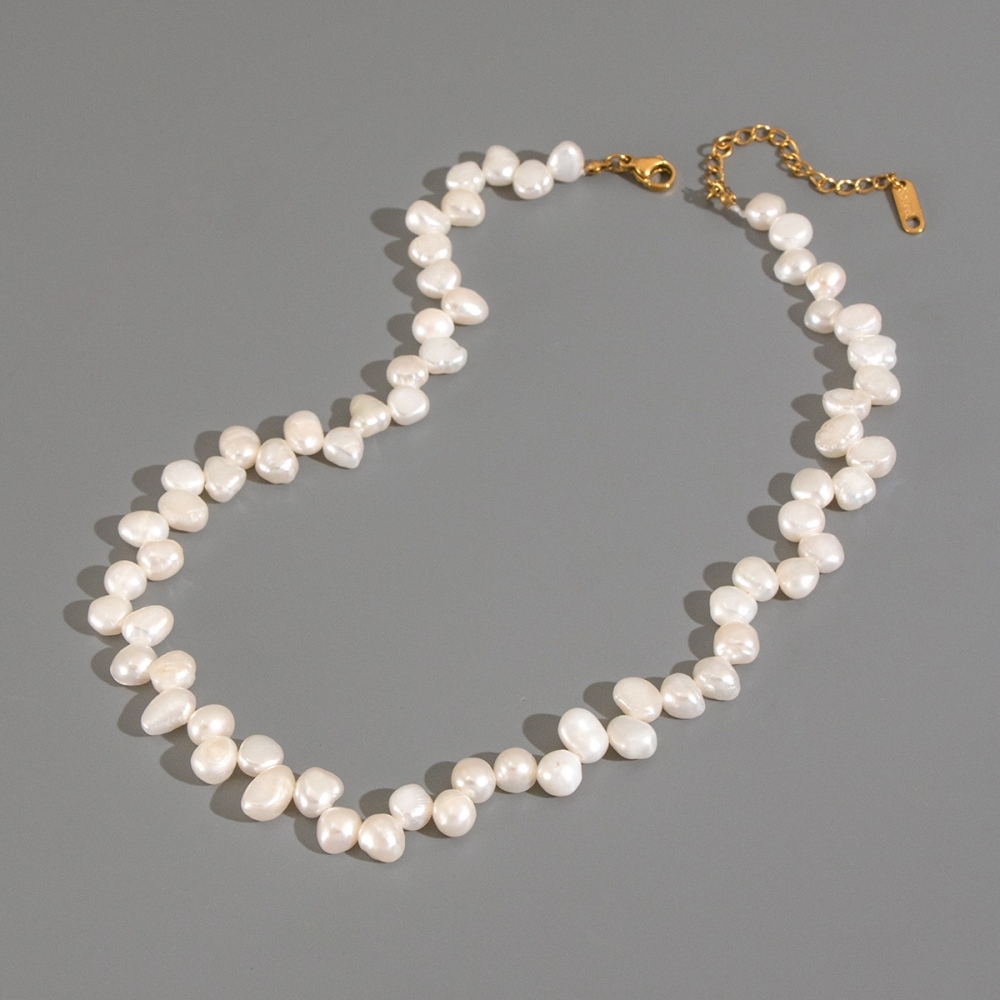 Fashion Jewelry 18k Gold Plated Elegant Tarnish Free Stainless Steel Natural Baroque Pearl Beaded Necklace for Women