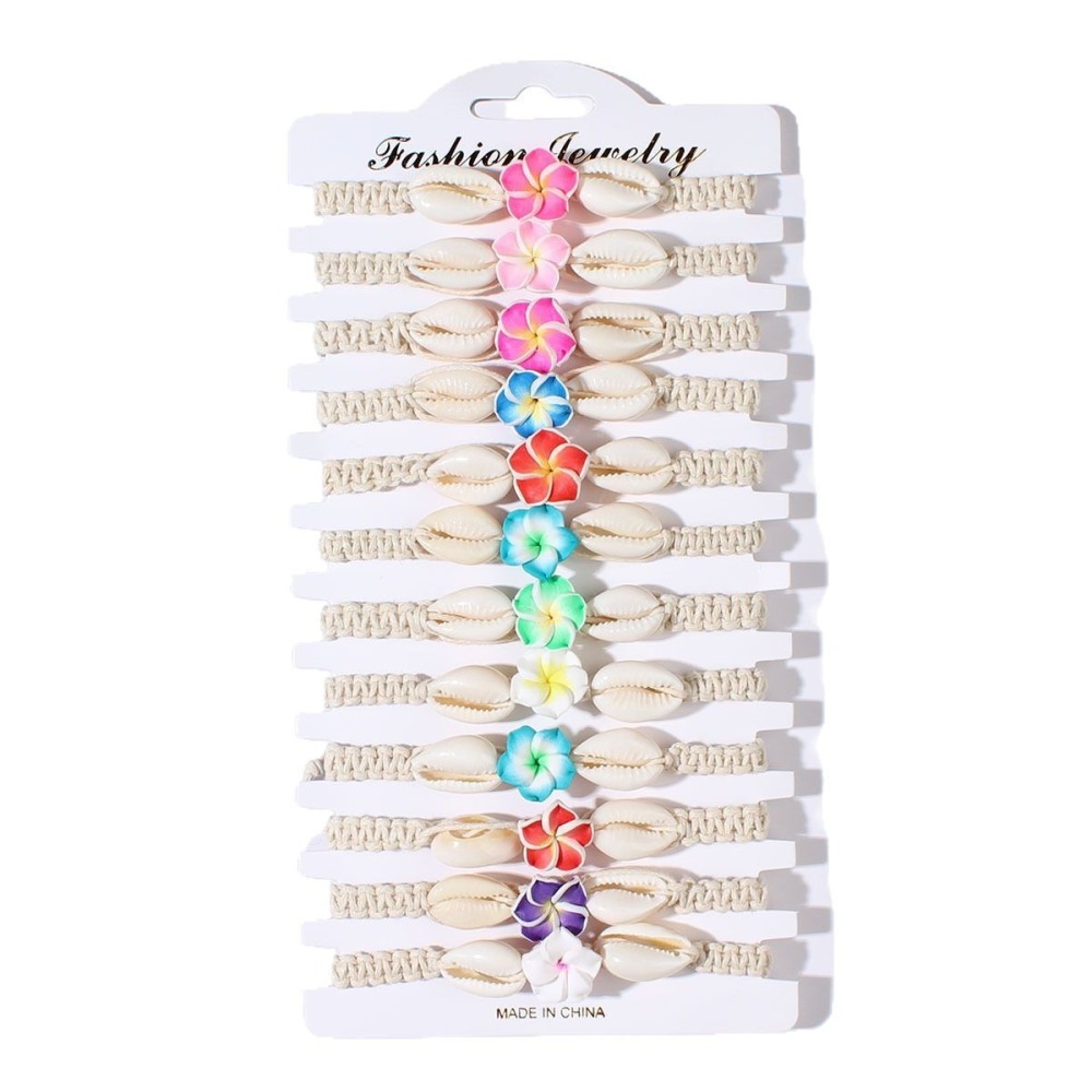 Hot Selling Bohemia Beach Vacation Style Jewelry Wholesale Colorful Soft Clay Plumeria Flower Rope Bracelets Set for Women