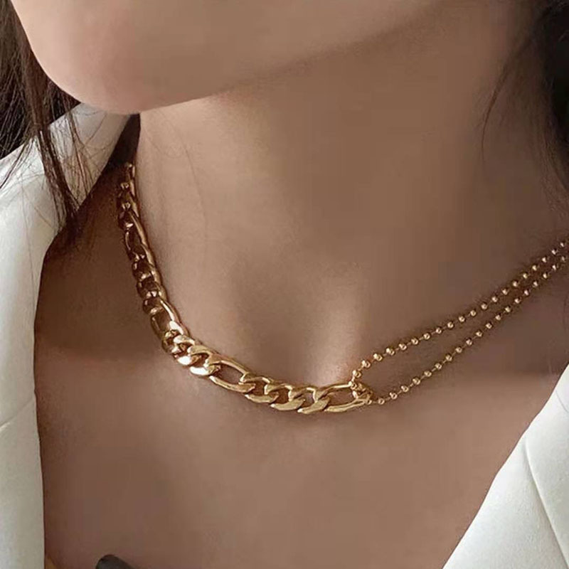 Fashion Waterproof 18K Gold Plated Figaro Chain Beads Choker Necklace for Women Stainless Steel Jewelry Wholesale
