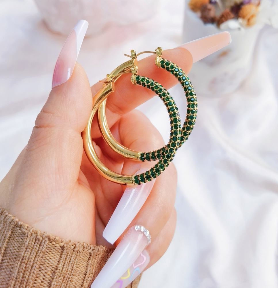 Luxury Jewelry Wholesale Boho 18K PVD Gold Plated Water Resistant Cubic Zircon Paved Stainless Steel Big Hoop Earrings for Women