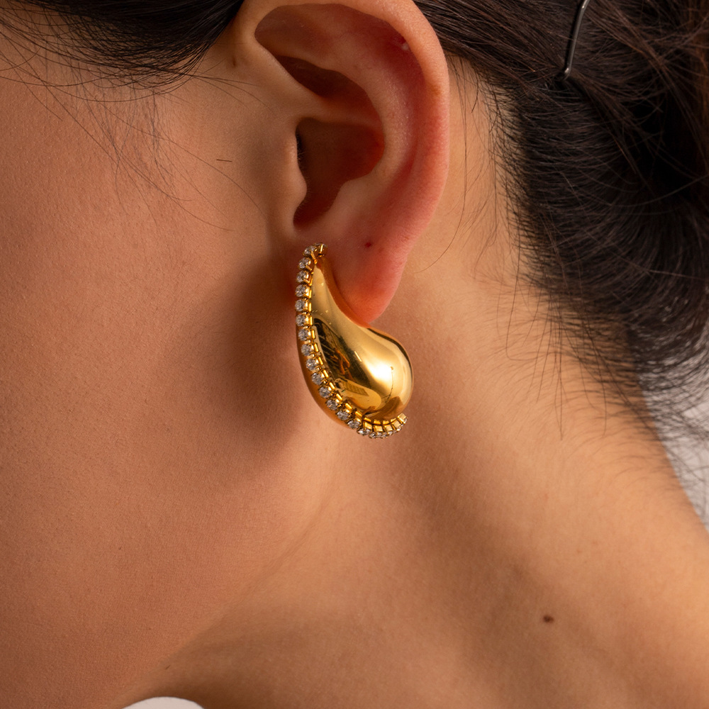 Fashion 18k Gold Plated Jewelry Chunky Earrings Diamond Earrings Inlaid Zircon Tear Drop Hollow Water Drop Earrings Women