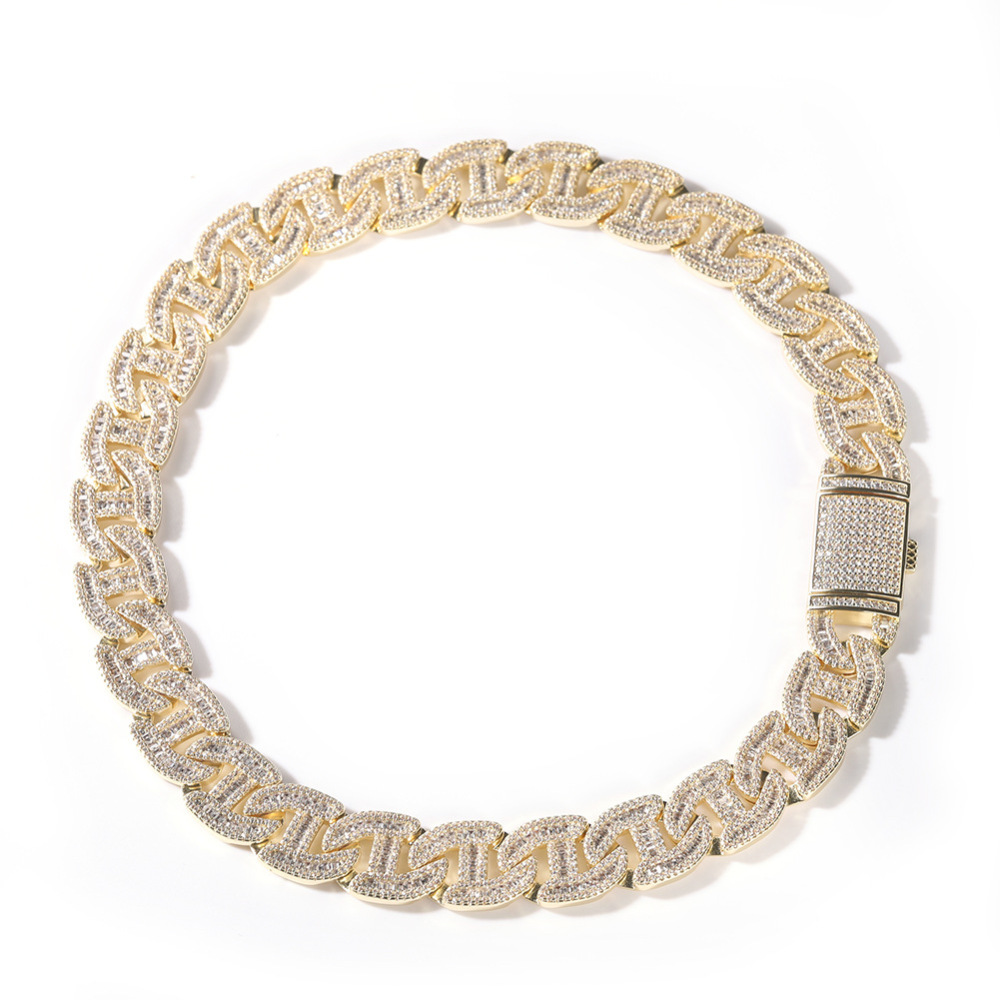 Fashion Jewelry 18K Gold Plated Shining Luxury Zirconia Chain Necklace Hiphop Jewelry