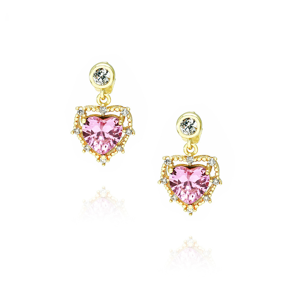 New Arrival Pretty Jewelry Brass 18K Gold Plated Heart Shape CZ Stud Earrings for Women Valentine's Day Gift