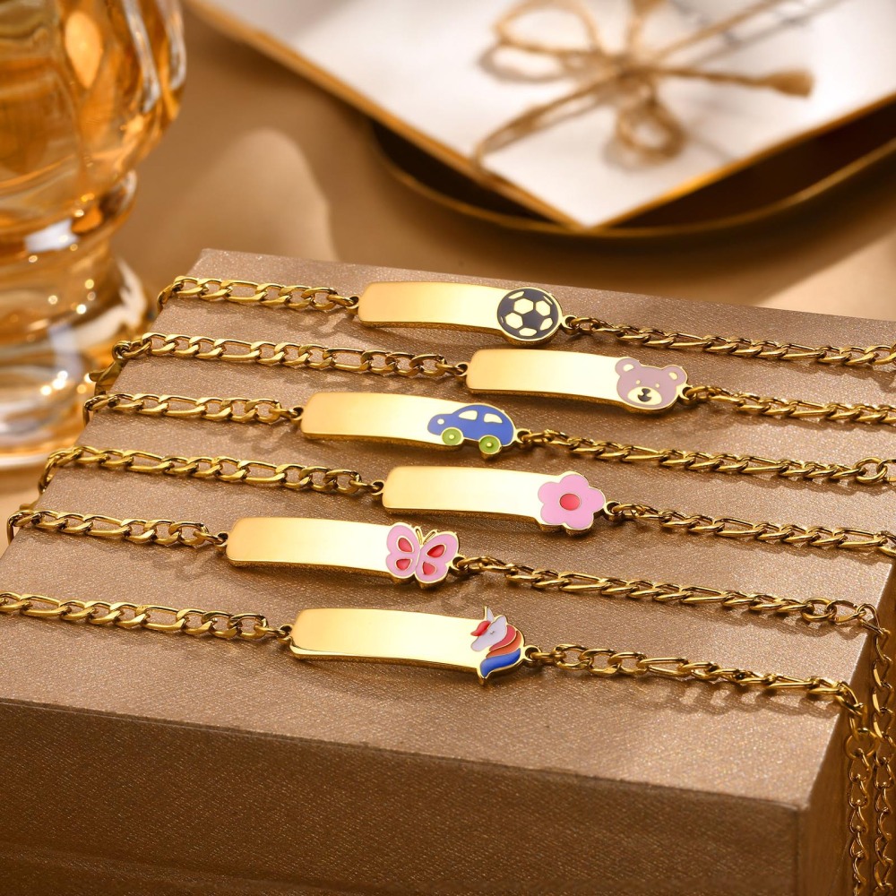New Arrival Stainless Steel Cute Baby Jewelry Enamel Cartoon Blank Bar Personalized Letter Birthday Kids Bracelet