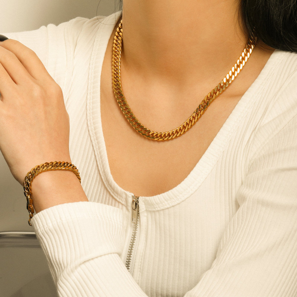 Fashion Jewelry PVD Gold Plated Chunky Cuban Chain Choker Tarnish Free Statement Stainless Steel Necklace for Women