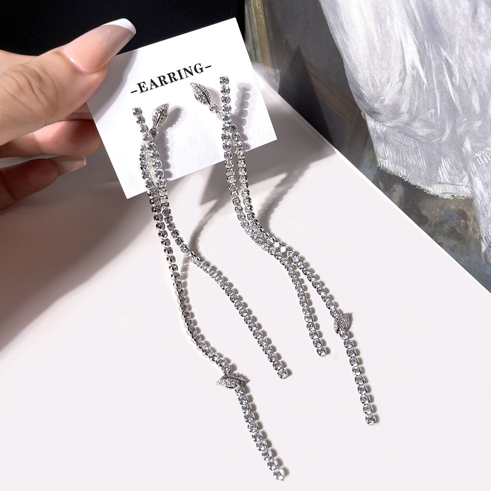 Fashion Jewelry Wholesale Women Silver Tennis Long Chain Earrings Cubic Zircon Long Tassel Earrings for Party