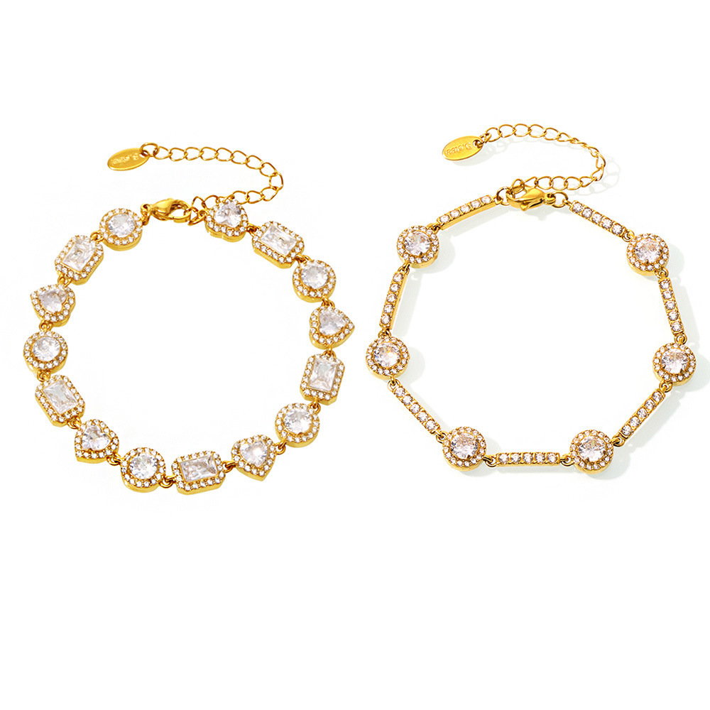 IVIAPRO Elegant Stainless Steel Tarnish Free Jewelry 18K Gold Plated Shining Heart Cubic Zircon Tennis Chain Bracelets for Women