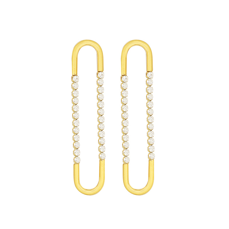 Fashion Jewelry Simple Water Resistant Stainless Steel 18K Gold Plated U-shaped Zircon Earrings for Women