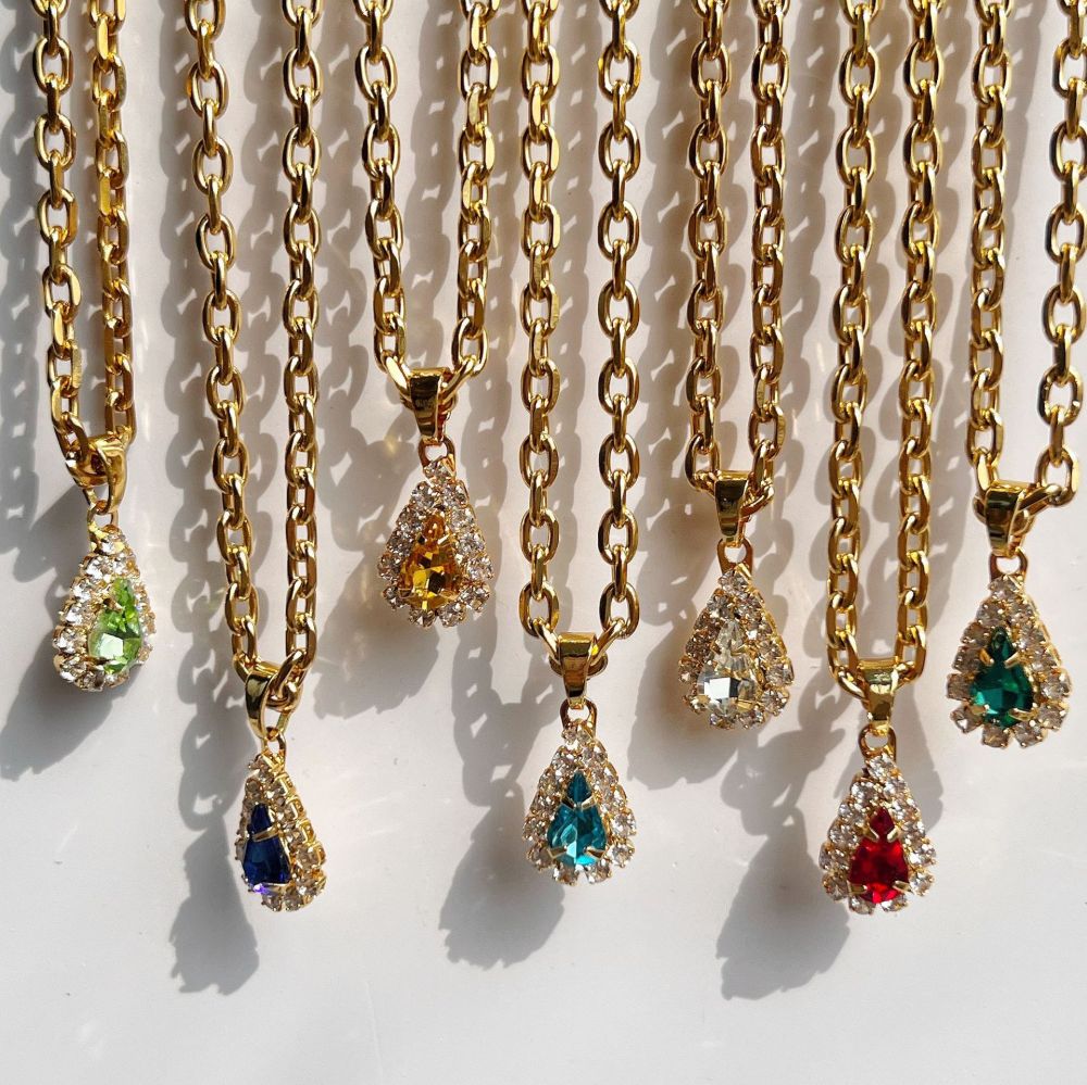 Blue Water Drop Zircon Pendant Necklace