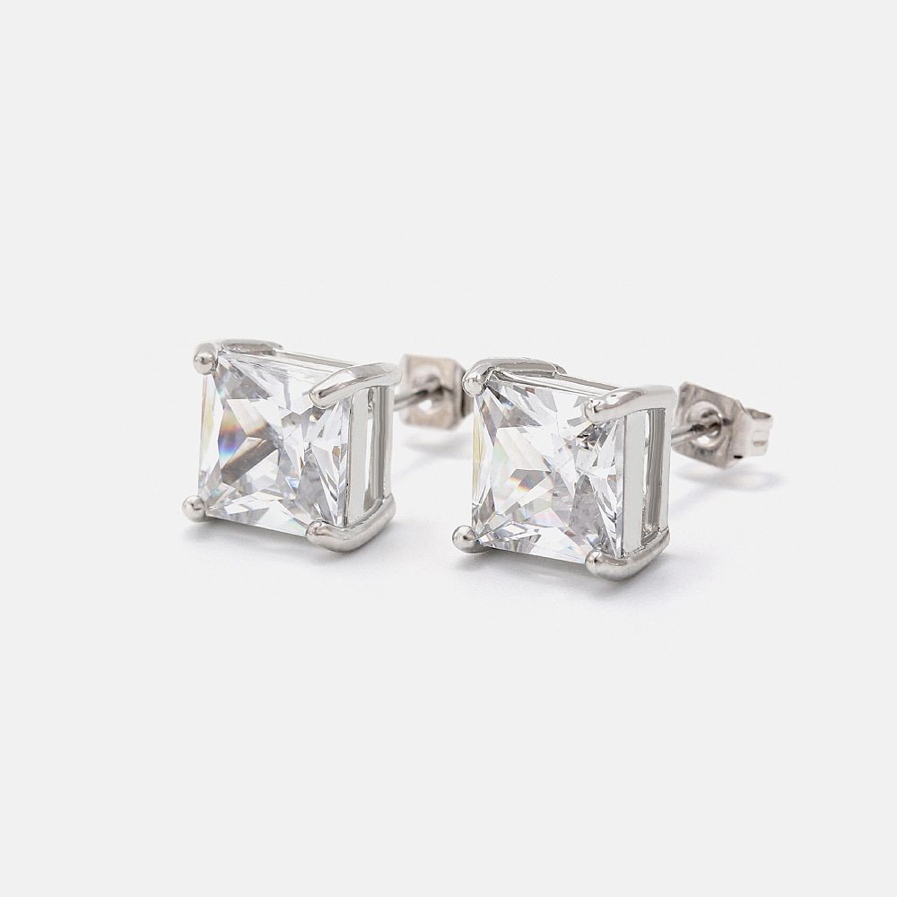 IVIAPRO Simple Stud Earrings Brass Jewelry 18K Gold Plated White Single Stone From 3mm To10mm square Stud Earrings