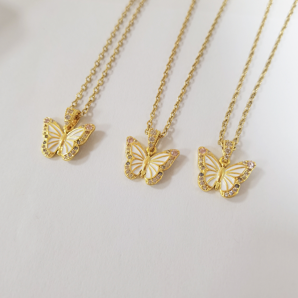 Trendy 18K Gold Plated Cute Cubic Zircon Butterfly Pendant Necklace for Women