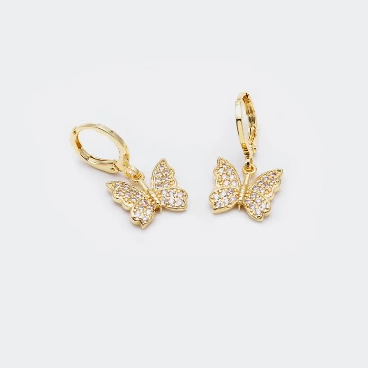 IVIAPRO Hot Selling Brass With 18K Gold Plated Sweet Cubic Zirconia Butterfly Hoop Earrings for Women