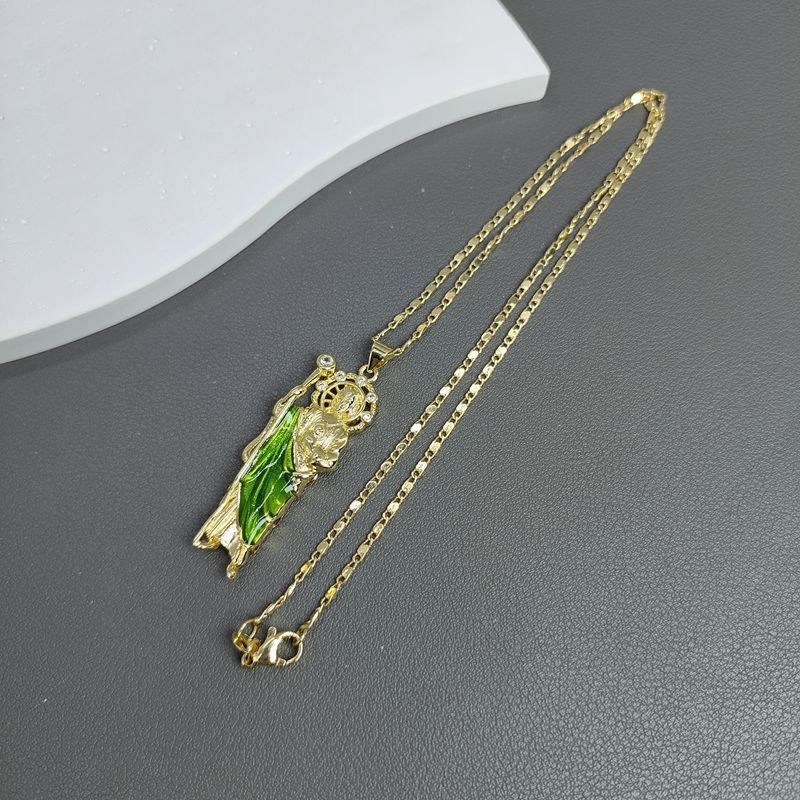 European and American Fashion Religious Jewelry Green CZ Punk Father St. Jude Pendant Necklace for Men Women