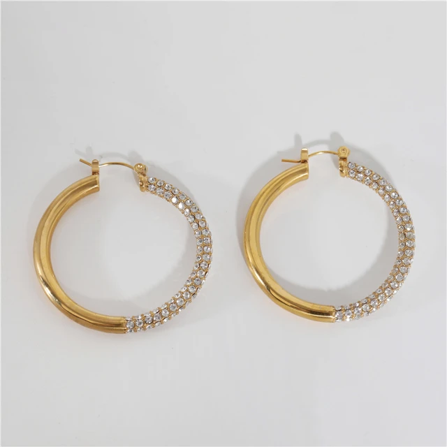 Luxury Jewelry Wholesale Boho 18K PVD Gold Plated Water Resistant Cubic Zircon Paved Stainless Steel Big Hoop Earrings for Women