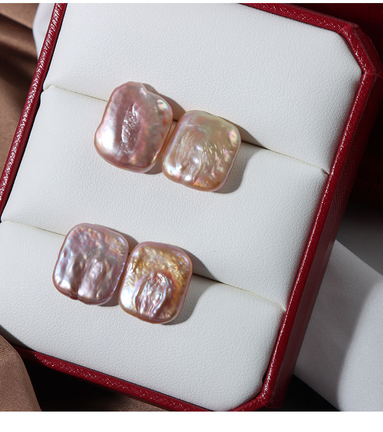 New Arrival Trendy 18k Gold Plated Square Shaped Natural Freshwater Baroque Pearl Stud Earrings