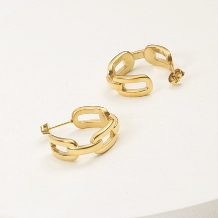 IVIAPRO High Quality Stainless Steel Fashion Jewelry 18K Gold Plated Link Chain Shaped Geometric Hoop Earrings for Women