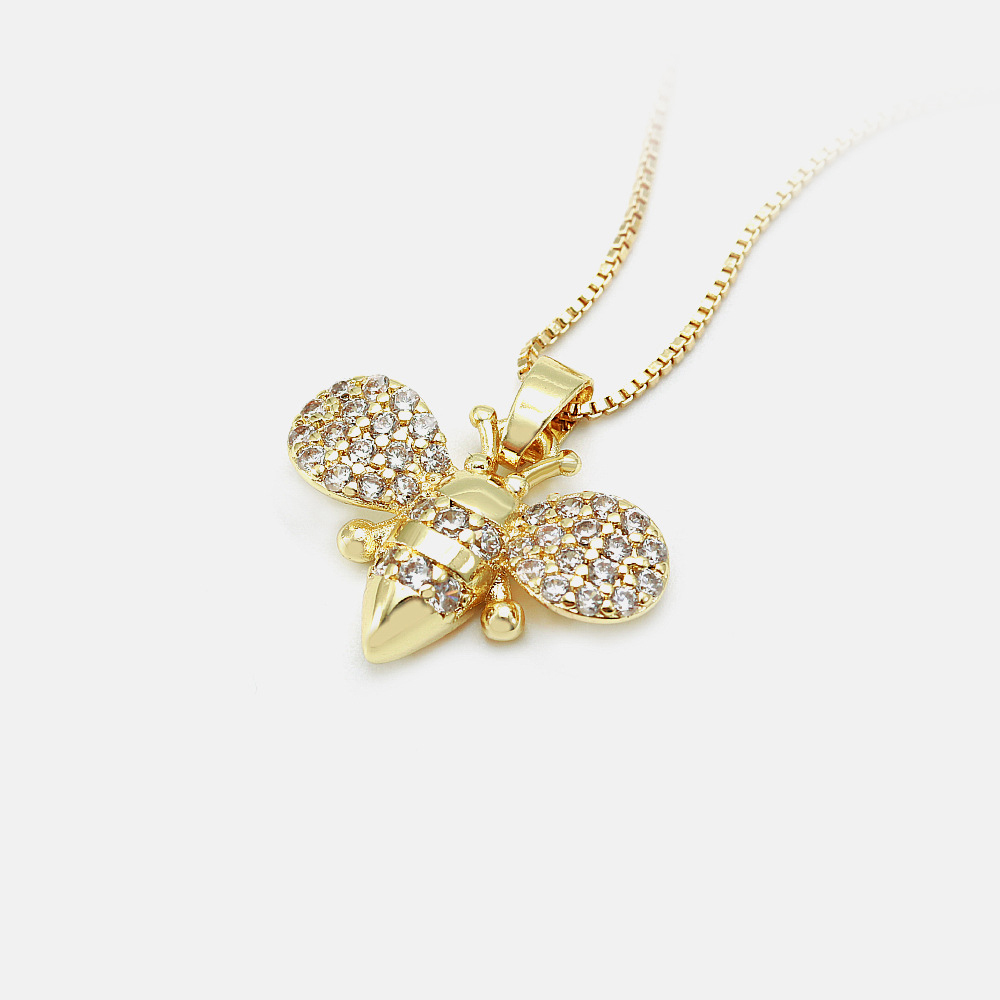 IVIAPRO Fashion Jewelry Wholesale 18K Gold Plated Cubic Zirconia Bee Pendant Necklace for Women