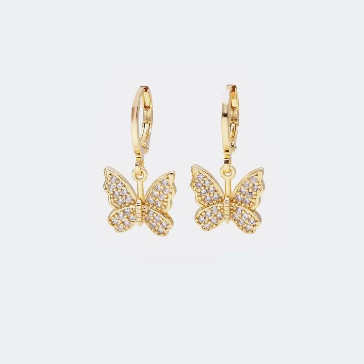 IVIAPRO Hot Selling Brass With 18K Gold Plated Sweet Cubic Zirconia Butterfly Hoop Earrings for Women