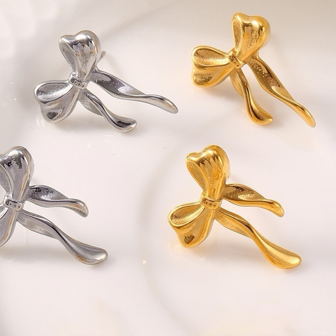 IVIAPRO Fashion Jewelry 18K Gold Plated Tarnish Free and Water Resistant Stainless Steel Sweet Bow Knot Stud Earrings for Girls