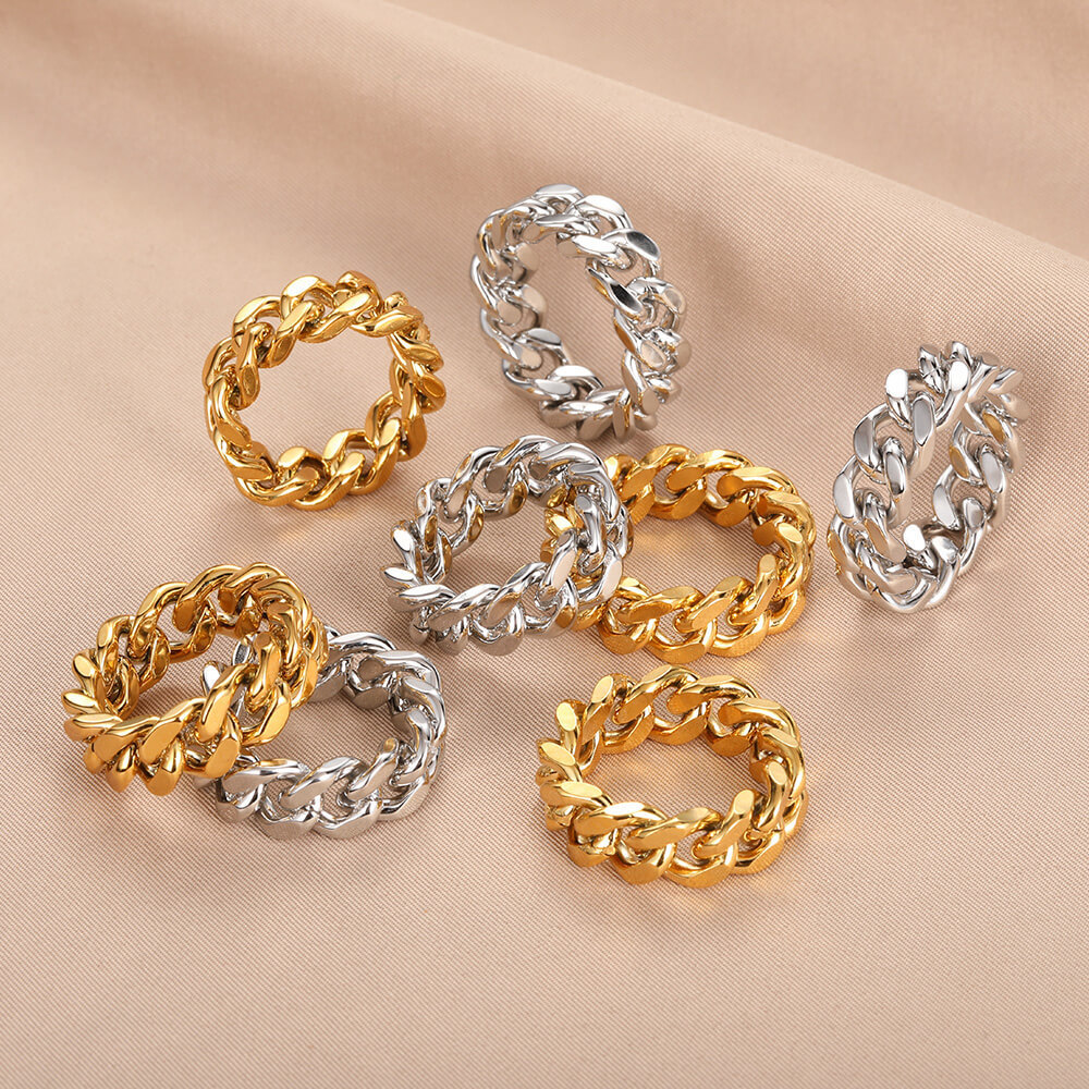 New Arrival High End 18K Gold Plated Cuban Chain Rings Stainless Steel Jewelry