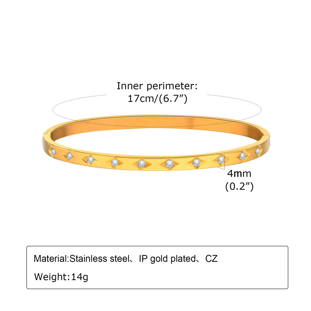Trendy Elegant Sparkling 18k Gold Plated Stainless Steel 4mm 6mm Bangle Bracelet Cucic Zircon Star Clasp Bangles for Parties