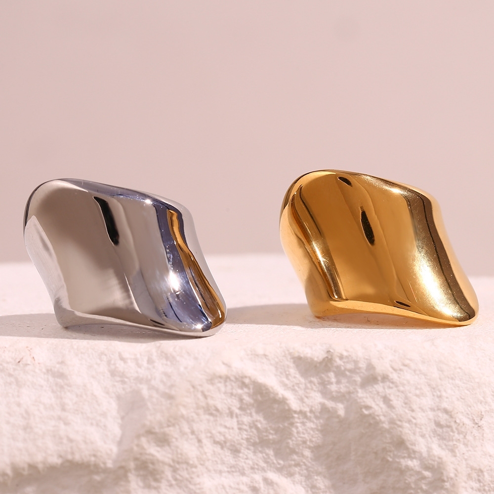 Fashion Jewelry Personalized Ring 18k Gold Plated Stainless Steel Waterproof Irregular Geometric Rings for Women