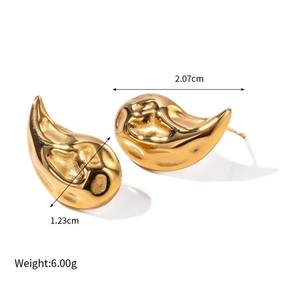 New Arrival Trendy Stainless Steel with 18K Gold Plated Geometric Water Drop Shaped Stud Earrings for Women