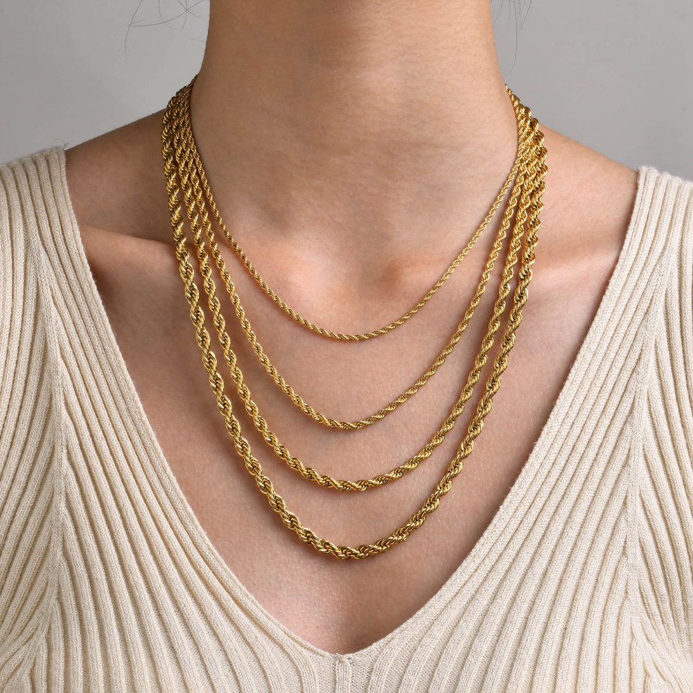 IVIAPRO Fashion Jewelry 18k Gold Plated Waterproof Stainless Steel Hiphop Gold Plated Rope Chain Necklace