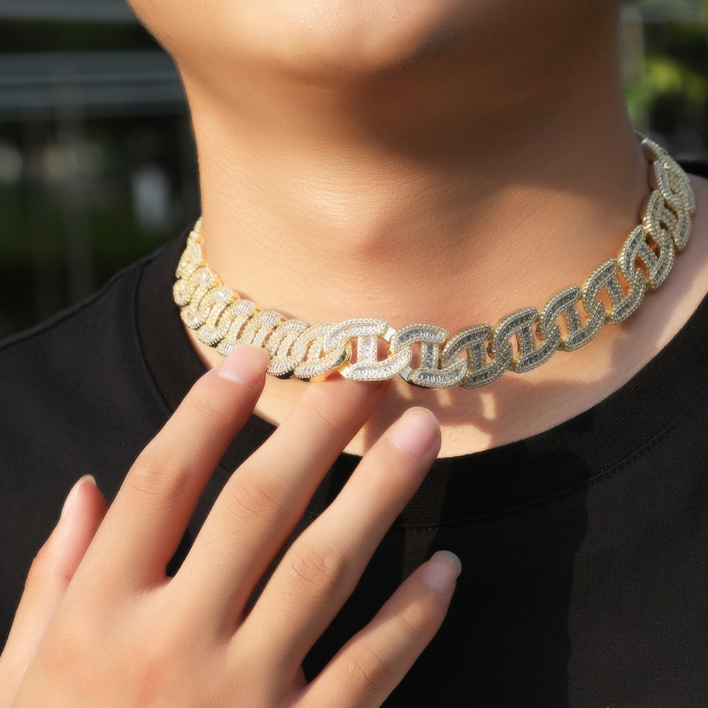 Fashion Jewelry 18K Gold Plated Shining Luxury Zirconia Chain Necklace Hiphop Jewelry