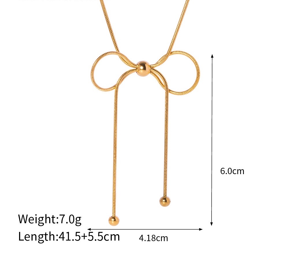 Hot Selling 18K Gold Plated Water Resistant Stainless Steel Round Snake Chain Bow Knot Choker Necklace