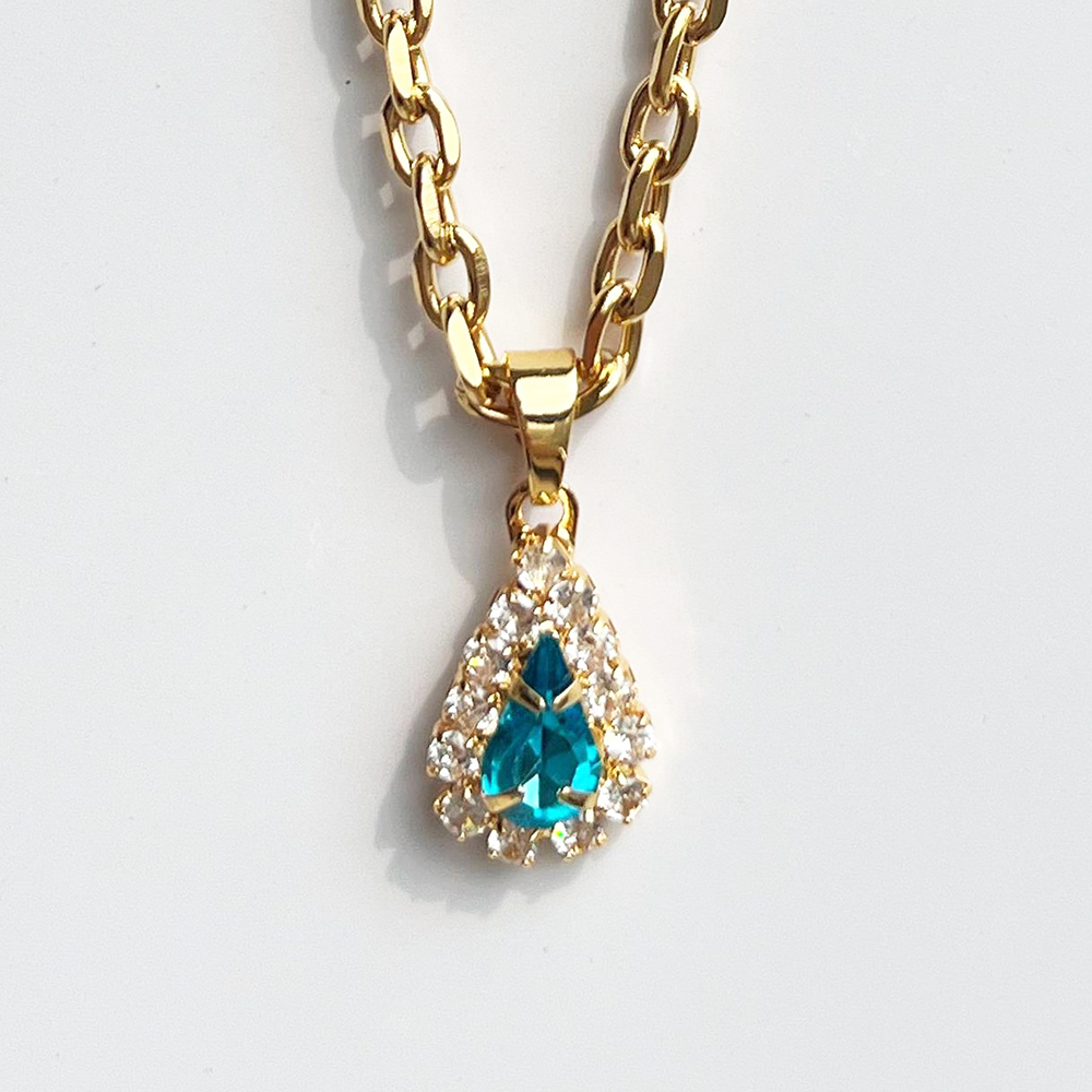 Blue Water Drop Zircon Pendant Necklace