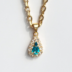 Stainless Steel Jewelry Wholesale Blue Water Drop Zircon Pendant Necklace On Sale