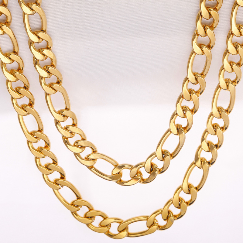 IVIAPRO Fashion Jewelry 18K Gold Plated Tarnish Free and Water Resistant Hiphop Style Stainless Steel NK Figaro Chain Necklace
