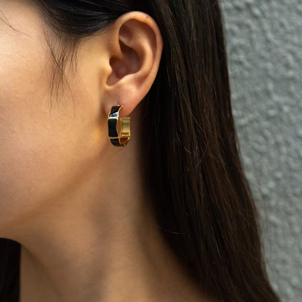Fashion Jewelry 18K Gold Plated Stainless Steel Hoop Earrings C-shaped Star Zircon Earrings for Women