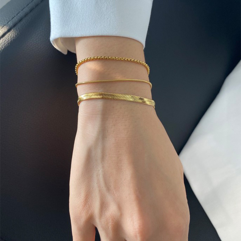 Wholesale Trendy Jewelry Gold Plated Waterproof Stainless Steel Snake Chain Bracelet for Women
