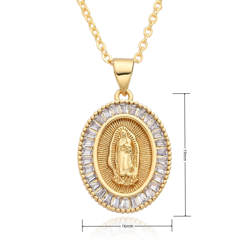 IVIAPRO Fashion Religion Jewelry 18K Gold Plated Cubic Zircon Virgin Mary Pendant Necklace for Women and Men