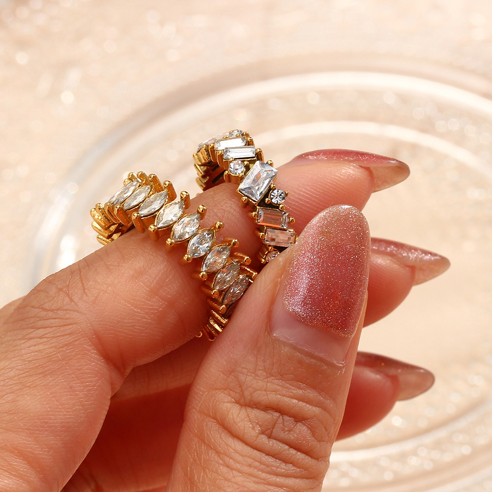 Fashion Jewelry Wholesale Stainless Steel 18K Gold Plated Eye Shaped Zirconia Rings Tarnish Free & Waterproof