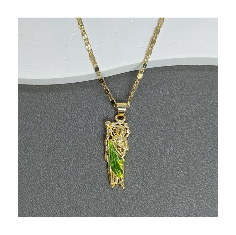 European and American Fashion Religious Jewelry Green CZ Punk Father St. Jude Pendant Necklace for Men Women