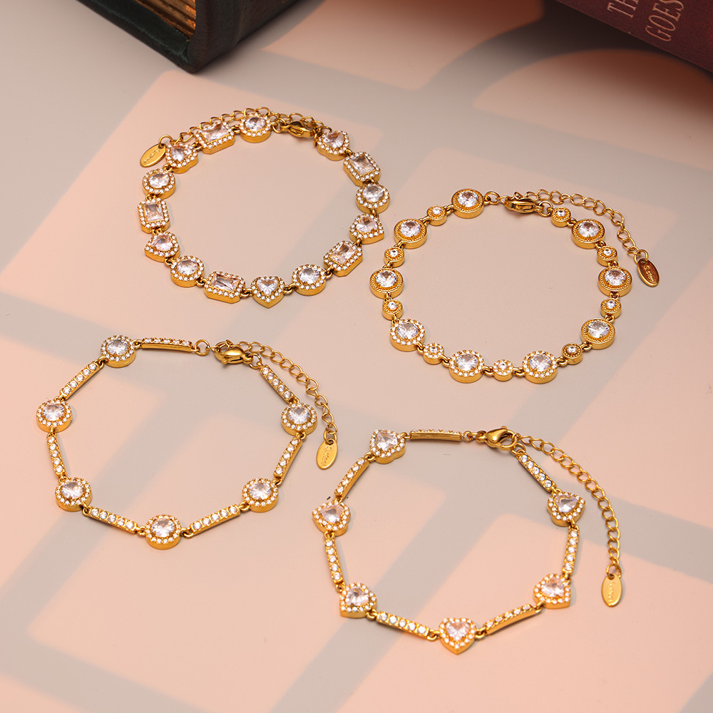 IVIAPRO Elegant Stainless Steel Tarnish Free Jewelry 18K Gold Plated Shining Heart Cubic Zircon Tennis Chain Bracelets for Women