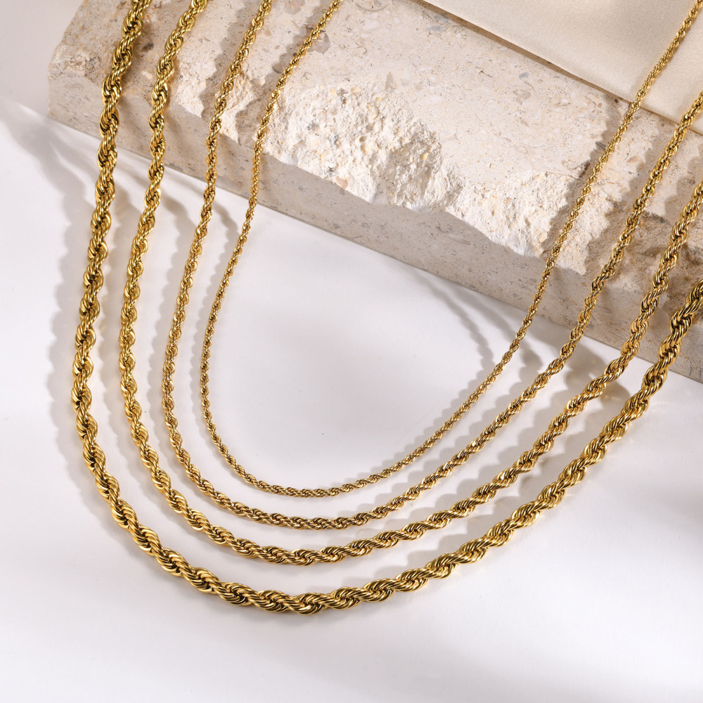 IVIAPRO Fashion Jewelry 18k Gold Plated Waterproof Stainless Steel Hiphop Gold Plated Rope Chain Necklace