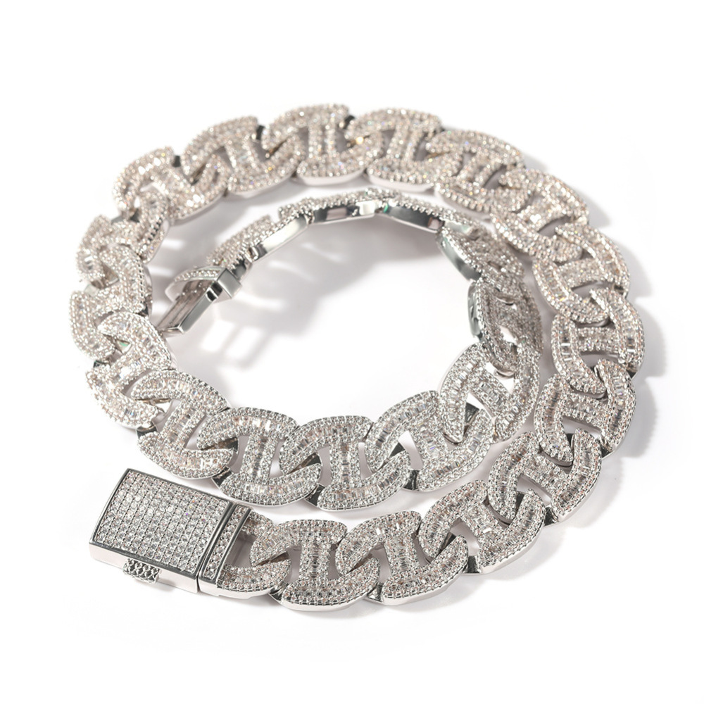 Fashion Jewelry 18K Gold Plated Shining Luxury Zirconia Chain Necklace Hiphop Jewelry