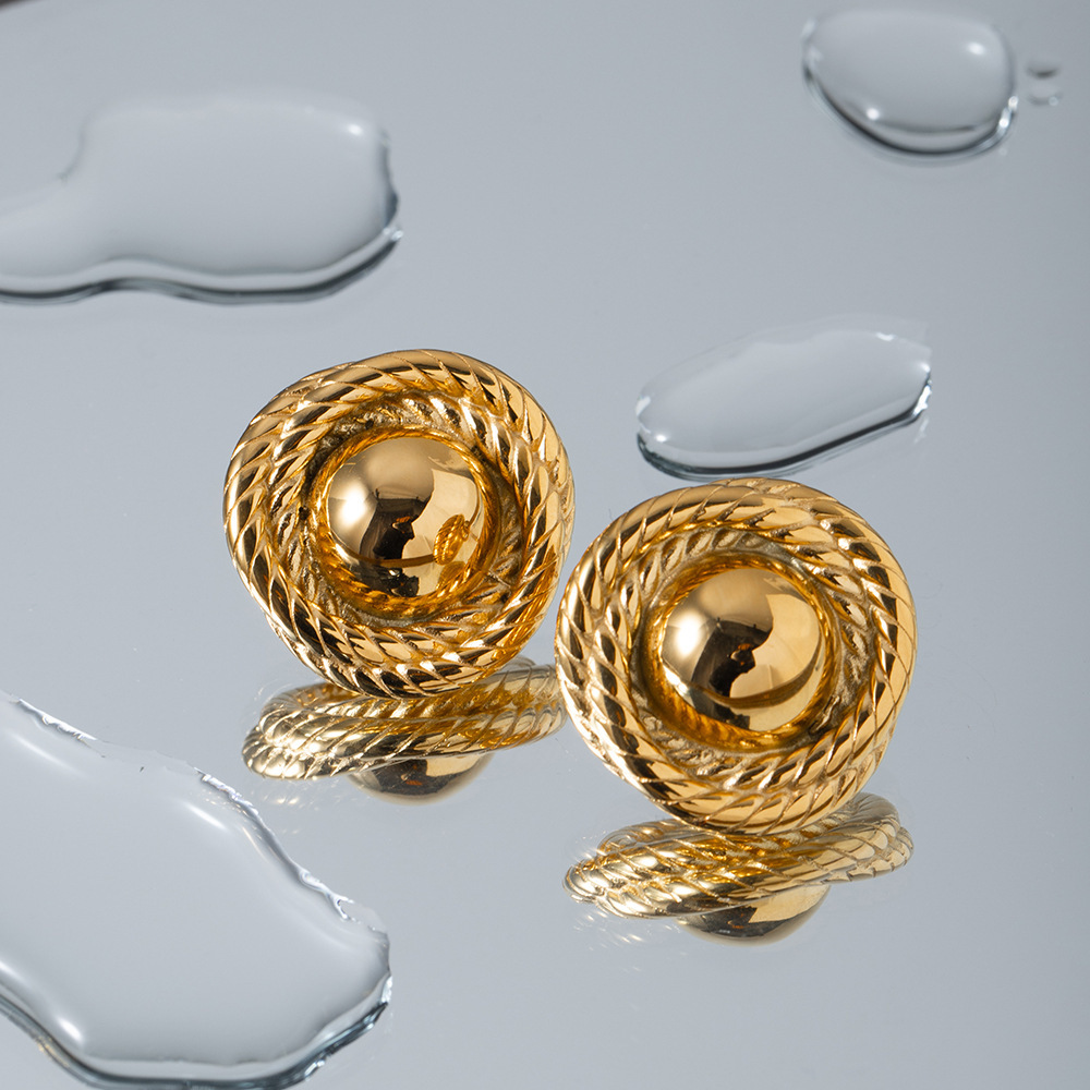 Fashion Jewelry Wholesale Stainless Steel Geometric Round Stud Earring 18K PVD Gold Plated Vintage Stud Earrings for Women